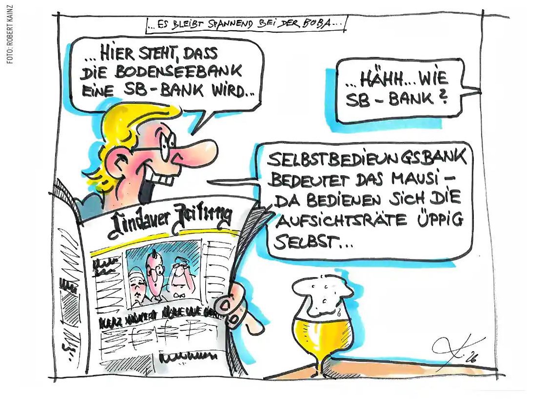 Karikatur zur Vergütung des Aufsichtsrats der VR SüdBank, erschienen in der Lindauer Zeitung