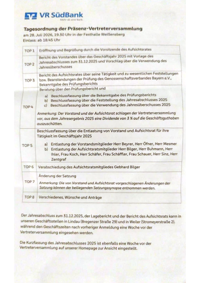 Erste Seite der Einladung mit den Satzungsänderungen